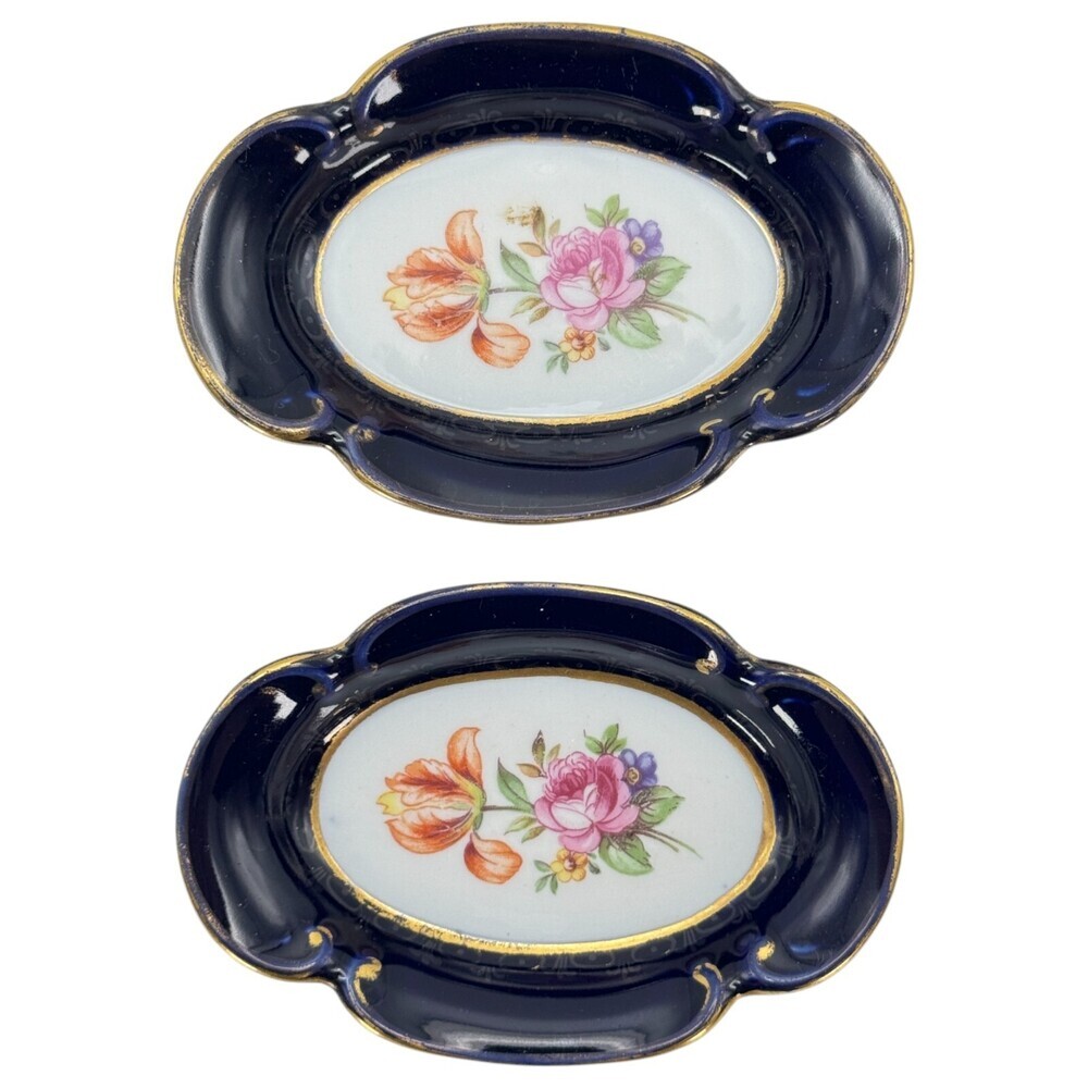 2 Porcelain Trinket Dish Echt Kobalt Cobalt Blue Gold Germany Decorative Flower